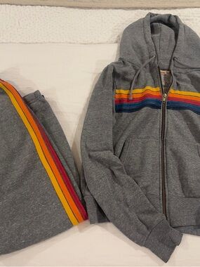 Aviator Nation Gray Hoodie with Yellow & Orange Logo